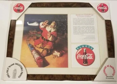 Coca Cola Seasons Greeting Collectible Print Framed Christmas by Haddon Sundblom - Image 1 of 4
