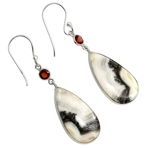 Prairie Agate & Hessonite Garnet 925 Sterling Silver Earrings Jewelry E-1002 - Picture 1 of 5