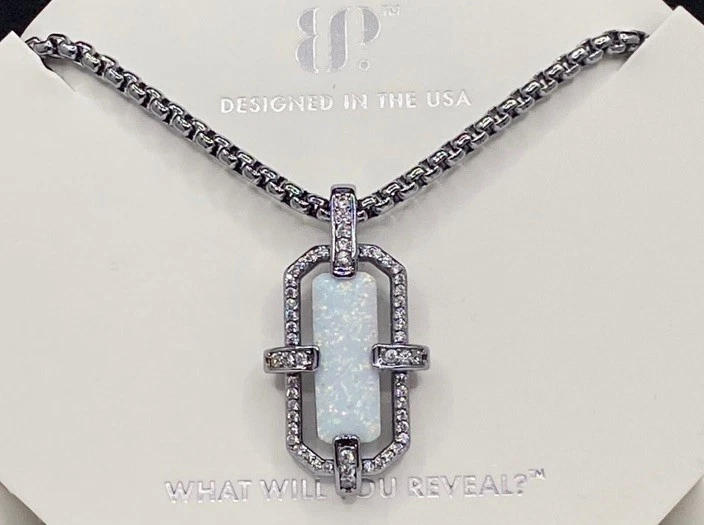 Bomb Party NK82124 October 2025 Moonlit Opal Lab Milky White Hematite Necklace - Image 1 of 1