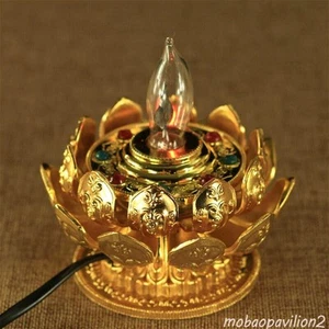BUDDHISM TIBETAN ALTAR MUST! ELECTROIC ATLAR LOTUS LAMP CANDLE HOLDER CANDLER - Picture 1 of 6