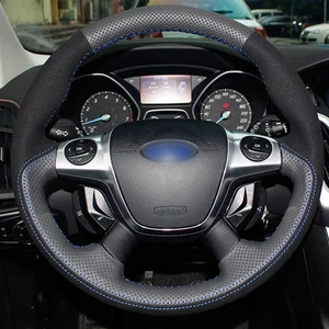 Genuine Leather Suede Car Steering Wheel Cover for Ford Focus 3 2012-2014 KUGA - Picture 1 of 10