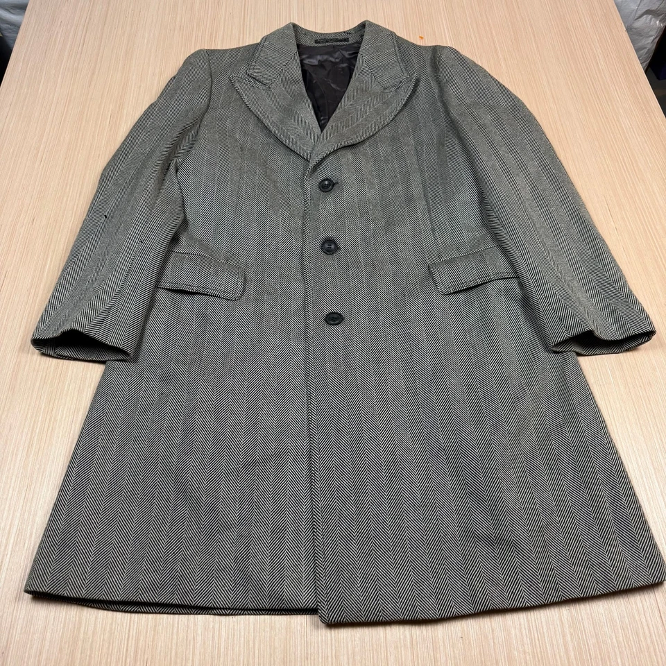 Abrigo de Colección Montgomery Ward Lana Espiga Abrigo Coche Top 42 Blanco y Negro Foto 1 de 4