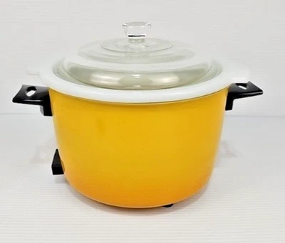 复古 Wear-Ever 3.5 夸脱慢炖锅 38032 烧焦橙色/黄色玻璃盖 20 世纪 80 年代 — 第 1/4 张图片