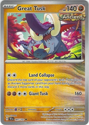 Great Tusk #097/162 Sv05: Temporal Forces Uncommon - Pokemon - Image 1 of 2