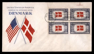 Mayfairstamps US FDC 1943 Flag of Denmark Block First Day Cover aau_89655 - Image 1 of 2