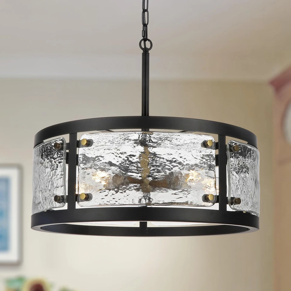 Lámpara de araña negra redonda de granja de 20", accesorio de luz de comedor rústico de 5 luces... Foto 1 de 4