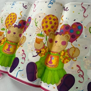 Happy 1st Birthday Party Table Cover 2 Pc 54" x 102" Baby Bear Balloon Cupcake - Picture 1 of 6