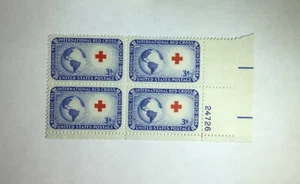 US 3 Cent International Red Cross Of 1952, Scott #1016, Block Of 4, MNH/OG/VF. - Picture 1 of 1