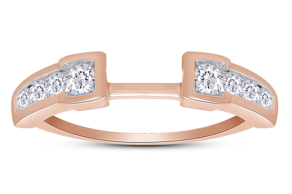 Anillo de compromiso envolvente potenciador de diamantes redondos naturales de 1/2 quilate de oro rosa macizo de 14 k Foto 1 de 4