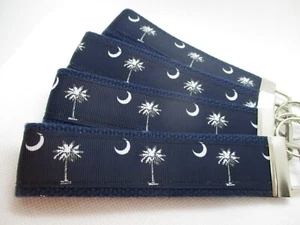 Palm Trees w/ Moon Ribbon on Strong Webbing Key Fob Keychain Wristlet (Carolina) - Picture 1 of 7
