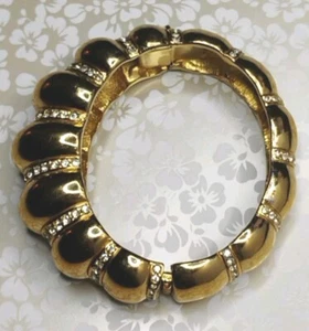 CINER Puffy Look Gold Tone Rhinestone Bands Bangle Bracelet Vintage *as-is* - Picture 1 of 20