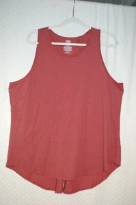 Womens BRICK RED TEXTURED ATHLETIC TANK TOP Keyhole REAR SLIT Tie Knot L 12-14 - Picture 1 of 2