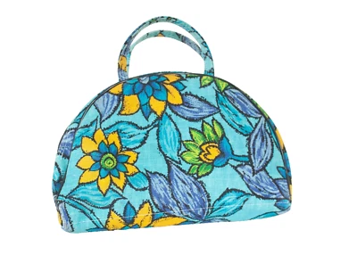 Bolsa tote vintage década de 1960 floral mod tecido casca turquesa flor poder - Imagem 1 de 3