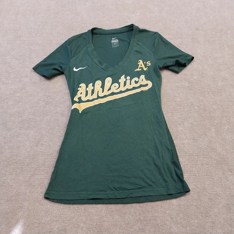 Nike MLB Oakland Athletics Womens Size XS Green Short Sleeve V-neck T-Shirt Cover