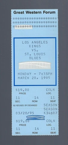 WAYNE GRETZKY GOAL #809 - VINTAGE 1995 BLUES @ LOS ANGELES KINGS FULL TICKET Cover