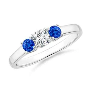 ANGARA Natural Diamond and Sapphire Three Stone Ring in Silver (4mm) - Picture 1 of 29