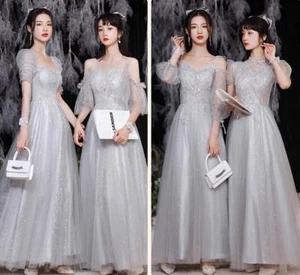 Bridesmaid Dresses Long Midi Size 0-14 with Sleeves Grey Wedding Party Formal - Picture 1 of 53