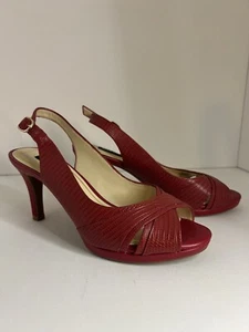 Alex Marie Red Leather Peep Toe Sling Back Heels Size 6M #0132 - Picture 1 of 6
