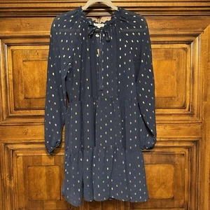 Blu Pepper Dress Women’s L Tiered Ruffe Blue/Gold Long Sleeve Boho NWT GIFT - Picture 1 of 14