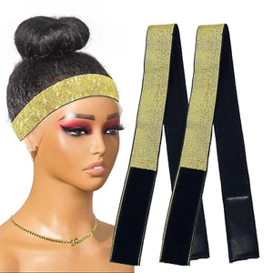 2 Pcs Elastic Gold Lace Melting Bands - Wig Band for Lace Fronts, Edge Wrap to L - Picture 1 of 12