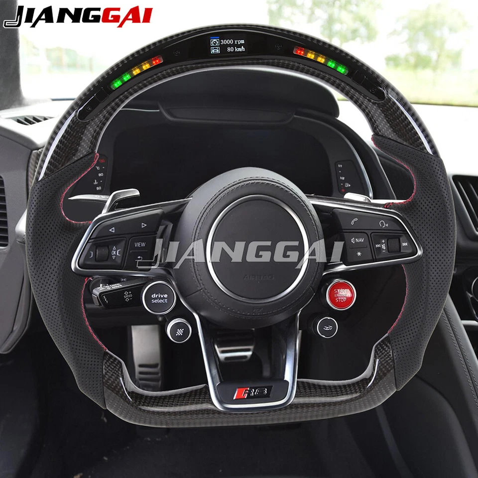 Volante deportivo LED de fibra de carbono real para Audi R8 TT TTS TTRS 2016-2023 Foto 1 de 4