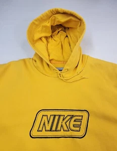 Vtg Nike Rare Hood Swoosh Hoodie Men L Yellow Black Pullover Embroidered - Picture 1 of 10