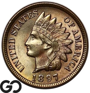 1897 Indian Head Cent Penny, Lustrous Gem BU++ - Picture 1 of 3