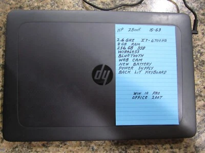 HP ZBook 15 G3 Laptop Core i7 2.6 GHz 8GB RAM 256GB SSD NVIDIA M1000M - Image 1 of 4