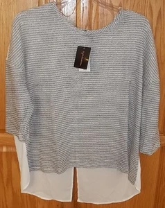 Womens HEARTSOUL~Silver~Off-White BLOUSE~plus sz 1X 2X 3X~NWT~$48 Lace Back Top - Picture 1 of 6