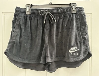 Nike Air Women's Black Velour Drawstring Embossed Track Shorts Large - Image 1 of 4