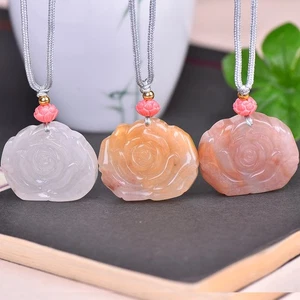 1X Collar Talismán Flor de la Suerte Colgante Jade Rosa Natural Tallado a Mano Regalo29*34 - Imagen 1 de 4
