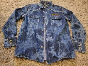 EUC Rock Roll n Soul Rooster Mens M Denim Shirt Jacket Cross Skull Guitar - Picture 1 of 15