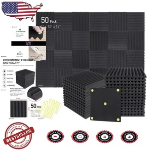 Pro Acoustic Foam Panels 50pk 1" Black Soundproofing Studio Noise Cancelling - Picture 1 of 11