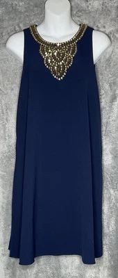 Vestido Lily Pulitzer Para Mujer Azul Marino Columpio Pequeño Dorado Adornado Escote Fiesta Foto 1 de 4