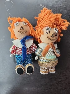 Vintage Raggedy Ann & Andy Set Stecknadel Pailletten Handarbeit Weihnachtsschmuck Set - Bild 1 von 11