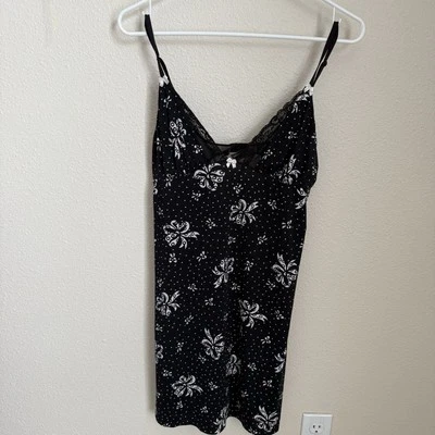 Betsey Johnson Babydoll Romantic Black w/ White Bows Nightie Size M Nightgown   - Image 1 of 4