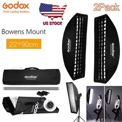 US 2*Godox 22x90cm Softbox Strip Honeycomb Bowens Mount Soft Box fr Studio Flash - Image 1 of 4