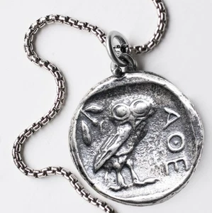 Sterling Silver Athena Owl Coin Pendant wisdom-Courage-Inspiration-Strength  - Picture 1 of 12