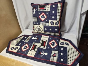 Blue Kohls Holiday Pillow (17"x17") & 35"x13" Table Runner Snowman Multi-pattern - Picture 1 of 14