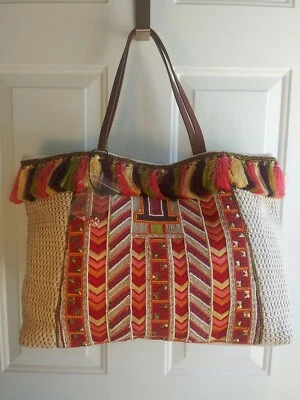 NWT Beautiful Steve Madden large Tote Purse Coral Multi Tassels Bead Retail $120 - Image 1 of 4