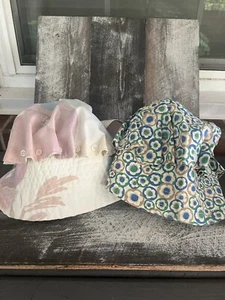 2 Vintage Handmade Pioneer Bonnet Sun Bonnet Yellow Floral Hippie Homestead - Picture 1 of 10