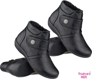 Ladies Wide Fit Ankle High Flat Chelsea Casual Comfort Walking Zip Up Boot Shoes - Picture 1 of 14