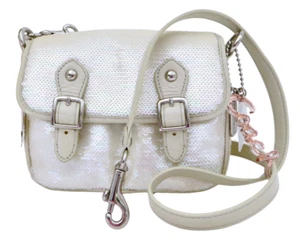 New NWT 16315 Coach Poppy Sequined White Opal Silver Crossbody Clutch Purse - Picture 1 of 12