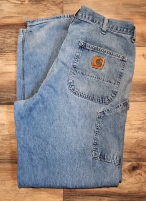 VTG Carhartt Dungaree Jeans Mens Size 38x32 Distressed Faded Hole Pants Grunge - Image 1 of 4