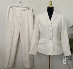 NWT Evan-Picone Women’s Ivory Polyester Blend 2 Pc Pant Suit Size 12, MSRP $200 - Picture 1 of 7