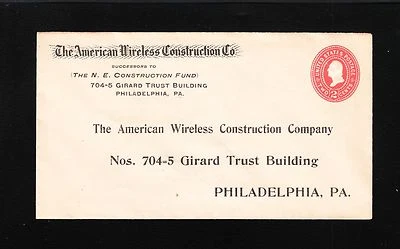 American Wireless Construction Co Preprint Unused PSE circa 1898 Cover 2p - Image 1 of 2