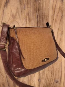 ELLIOTT LUCCA - Roomy! BROWN Leather Trim and TAN Suede Cross-Body Satchel Purse - Picture 1 of 8