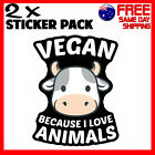 2 X Stickers Vegan Because I Love Animals Food Car Bumper Funny Novelty Sticker