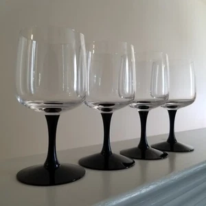 4 Gorgeous Vintage Late 1960s/ 1970s Fostoria Glamour Onyx Wine Glasses - Picture 1 of 12
