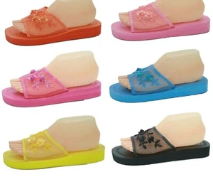 Mesh Sequin Mid-Platform Chinese Open Toe Comfort Slippers Sizes 5 - Picture 1 of 7